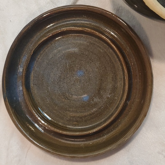 Hand made Pottery butter dish cheese dish blue green coloring - Picture 4 of 6